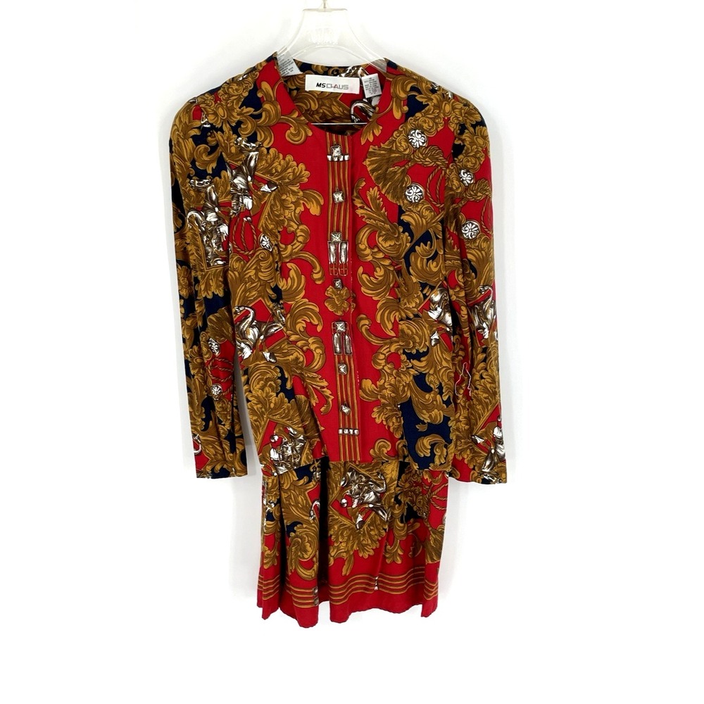 Ms Chaus Womens 14 Blouse Skirt Set Multicolor Long Sleeve Vintage Style Outfit